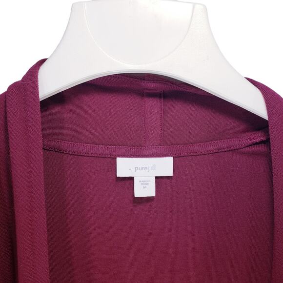 Pure Jill J Jill Draped Cardigan M Women Burgundy Wine Red Long Sleeve Neck Wrap - Picture 6 of 9